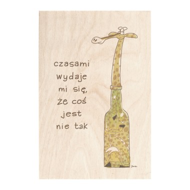 Drewniana kartka / magnes / plakat - Żyrafa w butelce