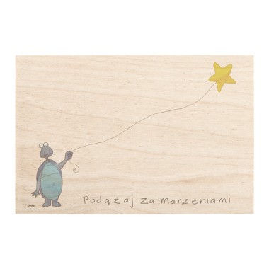 Drewniana kartka / magnes / plakat - Żółw z gwiazdką