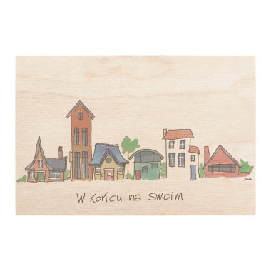 Drewniana kartka / magnes / plakat - Domki