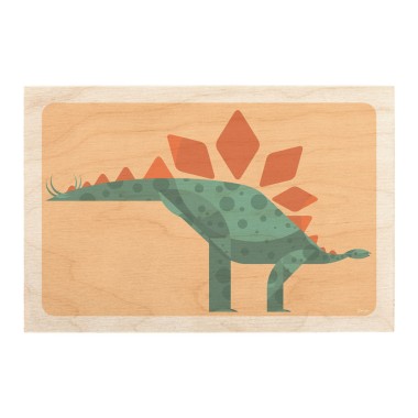 Drewniana kartka / magnes / plakat - Dinozaur Stegosaurus na pomarańczowym tle