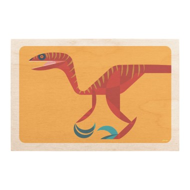 Drewniana kartka / magnes / plakat - Dinozaur Abriktozaur na pomarańczowym tle