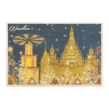 Drewniana <br>  kartka / magnes / plakat <br> <br> Wrocław Jarmark Bożonarodzeniowy 2018