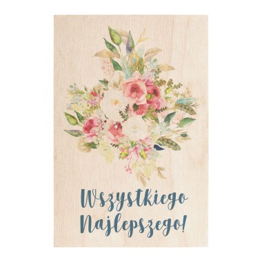 Drewniana kartka / magnes / plakat - Urodziny kwiaty  "Wszystkiego najlepszego"
