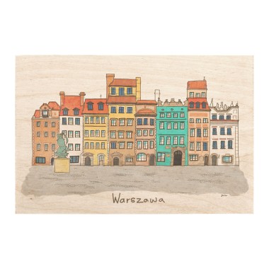 Drewniana kartka / magnes / plakat - Warszawa kamienice