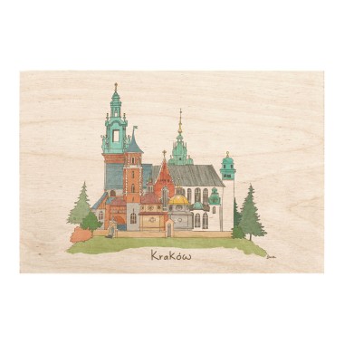 Drewniana kartka / magnes / plakat - Kraków Wawel