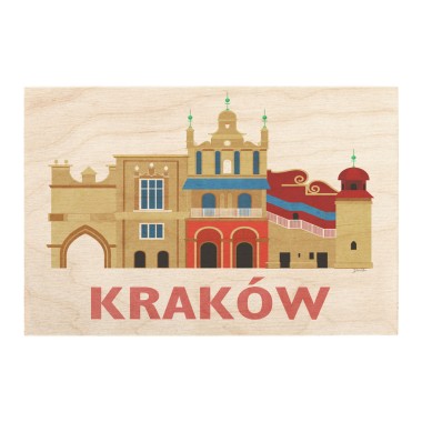Drewniana kartka / magnes / plakat - Kraków Sukiennice