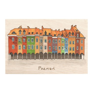 Drewniana kartka / magnes / plakat - Poznań kamienice