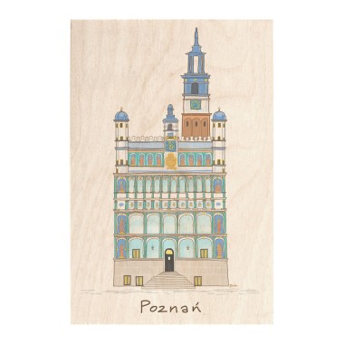 Drewniana kartka / magnes / plakat - Poznań ratusz