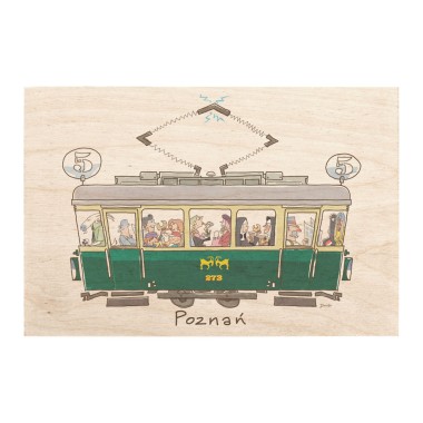 Drewniana kartka / magnes / plakat - Poznań tramwaj
