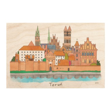 Drewniana kartka / magnes / plakat - Toruń widok na wyspę