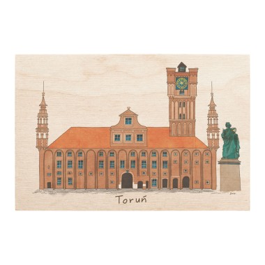 Drewniana kartka / magnes / plakat - Toruń ratusz