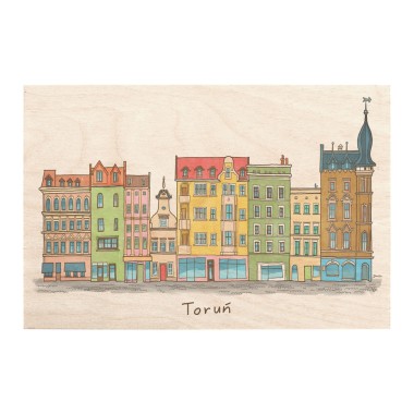 Drewniana kartka / magnes / plakat - Toruń kamienice