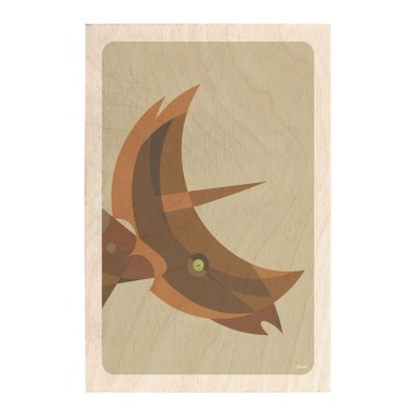 Drewniana kartka / magnes / plakat - Dinozaur Anchiceratops na brązowym tle