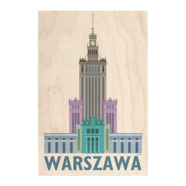 Drewniana kartka / magnes / plakat - Warszawa Pałac Kultury
