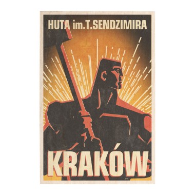 Drewniana kartka / magnes / plakat - Kraków huta im. T. Sendzimira