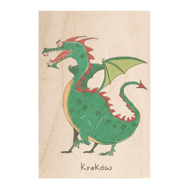 Drewniana kartka / magnes / plakat - Kraków smok