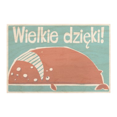 Drewniana kartka / magnes / plakat - Wieloryb "Wielkie dzięki"