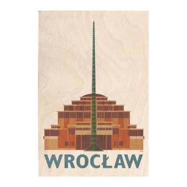 Drewniana kartka / magnes / plakat -Wrocław Hala Stulecia modern 
