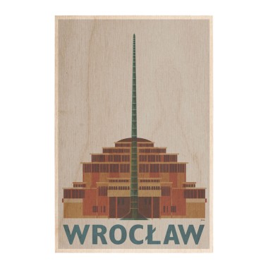 Drewniana kartka / magnes / plakat - Wrocław Hala Stulecia modern na ciemnym tle