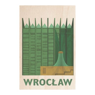 Drewniana kartka / magnes / plakat - Wrocław Panorama Racławicka