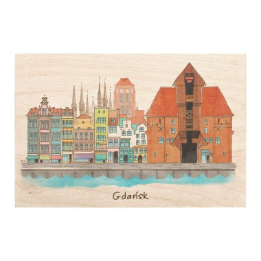 Drewniana kartka / magnes / plakat - Gdańsk rynek