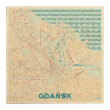 Drewniana kartka / magnes / plakat - Gdańsk mapa 2