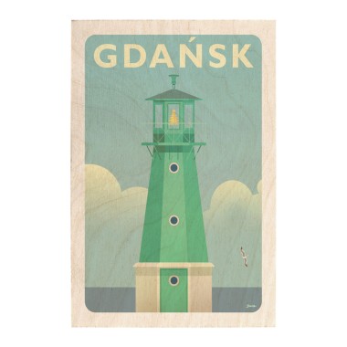 Drewniana kartka / magnes / plakat - Gdańsk Latarnia morska