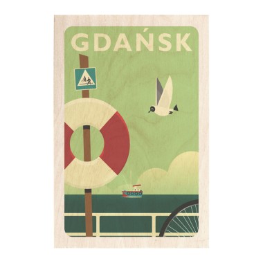 Drewniana kartka / magnes / plakat - Gdańsk koło ratunkowe