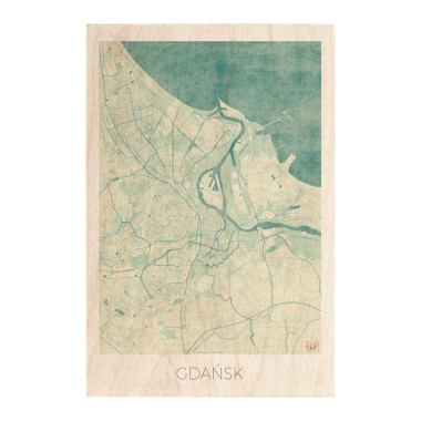 Drewniana kartka / magnes / plakat - Gdańsk mapa