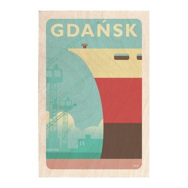 Drewniana kartka / magnes / plakat - Gdańsk statek