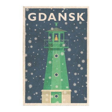 Drewniana <br>  kartka / magnes / plakat <br> <br> Gdańsk Świąteczna Latarnia morska
