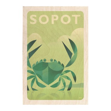 Drewniana kartka / magnes / plakat - Sopot krab
