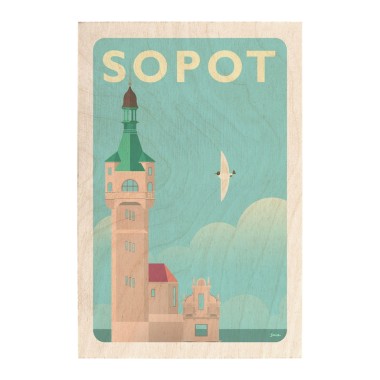 Drewniana kartka / magnes / plakat - Sopot Latarnia Morska