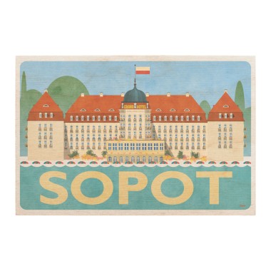 Drewniana kartka / magnes / plakat - Sopot Sofitel grand hotel poziomy