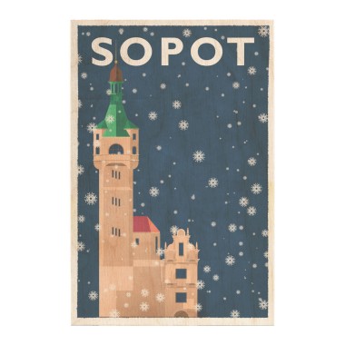 Drewniana <br>  kartka / magnes / plakat <br> <br> Sopot Świąteczna Latarnia Morska