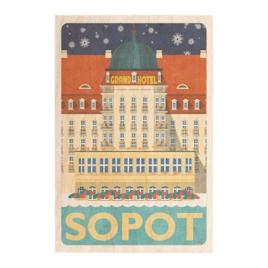 Drewniana <br>  kartka / magnes / plakat <br> <br> Sopot Świąteczny Sofitel grand hotel