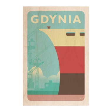 Drewniana kartka / magnes / plakat - Gdynia statek