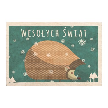 Drewniana kartka / magnes / plakat - Jeż patrzący na prawo