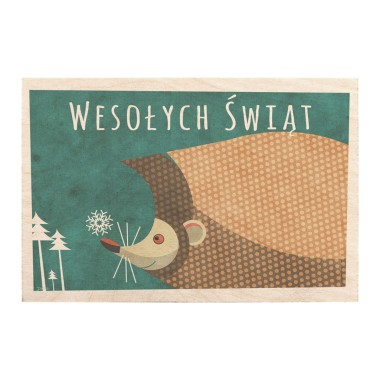 Drewniana kartka / magnes / plakat - Jeż patrzący na lewo 