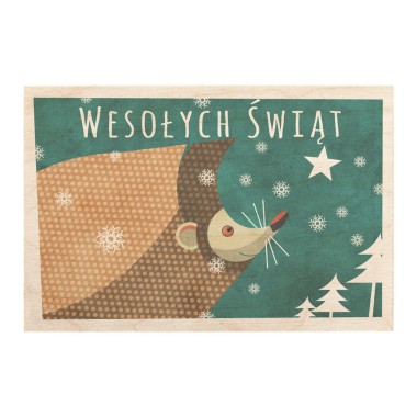 Drewniana kartka / magnes / plakat - Jeż z gwiazdką