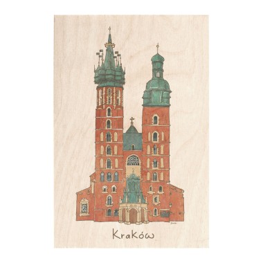 Drewniana kartka / magnes / plakat - Kraków Kościół Mariacki 
