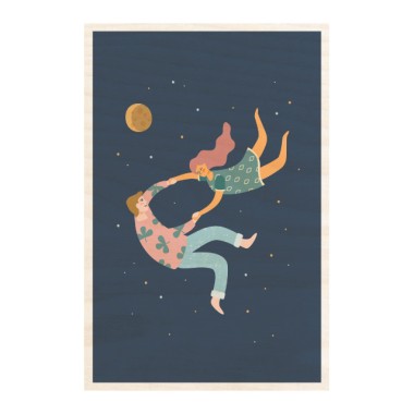 Drewniana kartka / magnes / plakat - Para w kosmosie