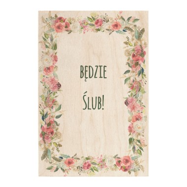Drewniana <br> kartka / zaproszenie ślubne <br> <br> Polne kwiaty "Będzie ślub"