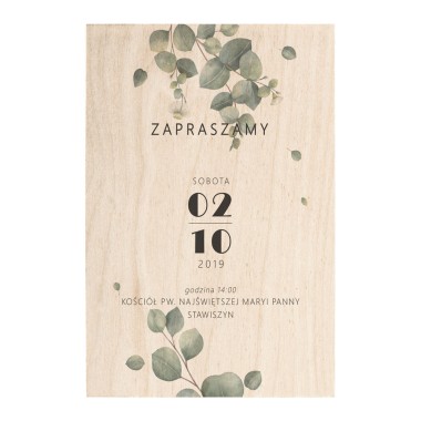 Drewniana <br> kartka / zaproszenie ślubne <br> <br> Eukaliptus