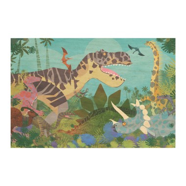 Drewniana kartka / magnes / plakat - Dinozaury