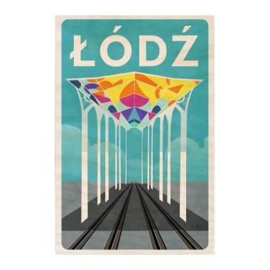 Drewniana kartka / magnes / plakat - Łódź przystanek