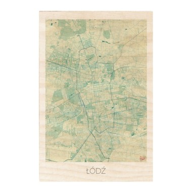 Drewniana kartka / magnes / plakat - Łódź Mapa