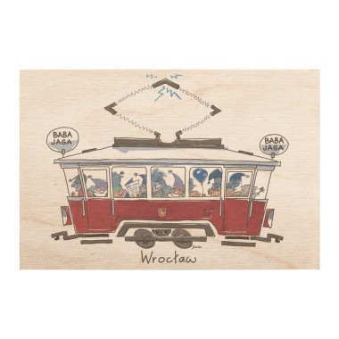 Drewniana kartka / magnes / plakat - Wrocław Tramwaj "Baba Jaga"
