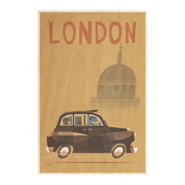 Drewniana kartka / magnes / plakat - Londyn Taxi