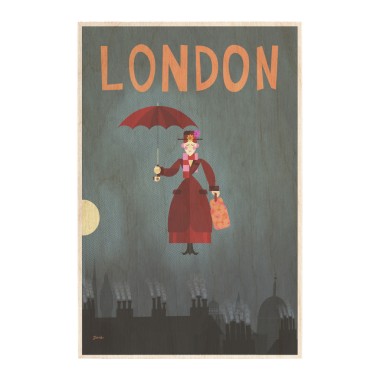 Drewniana kartka / magnes / plakat - Londyn Mary Poppins